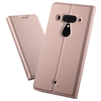 Твердый розовый кожаный чехол-книжка для HTC U12 Plus | Vacins.lv