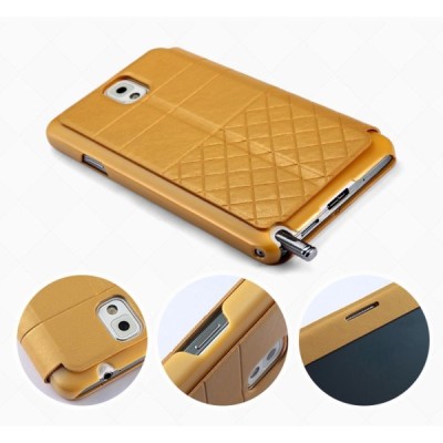„Kalaideng“ atvērams ādas gaiši dzeltens Samsung Galaxy Note 3 N9005 S View maciņš / Vacins.lv