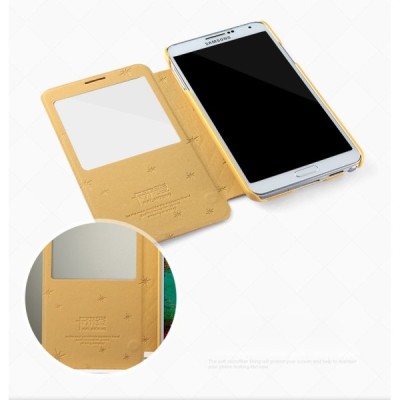 „Kalaideng“ atvērams ādas gaiši dzeltens Samsung Galaxy Note 3 N9005 S View maciņš / Vacins.lv