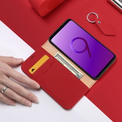 Красный кожаный чехол книжка ''Dux Ducis'' Wish Series для Samsung Galaxy S9 (G960) | Vacins.lv