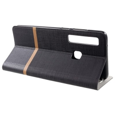 „Cross“ Texture Leather серии Samsung Galaxy A9 2018 (A9 Star Pro) чёрный кожаный чехол-книжка | Vacins.lv