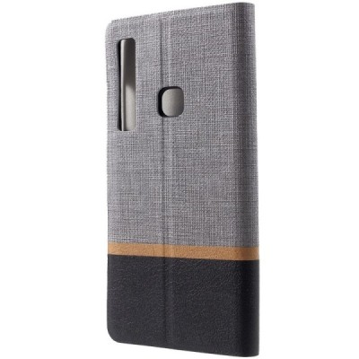 Samsung Galaxy A9 2018 (A9 Star Pro) „Cross“ Texture Leather sērijas pelēks ādas atvērams maciņš / Vacins.lv