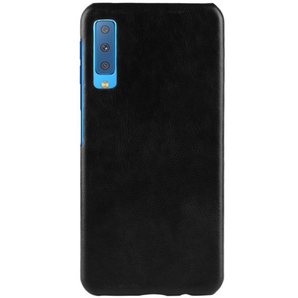 „Litchi“ Skin Leather apvalks - melns (Galaxy A7 2018)