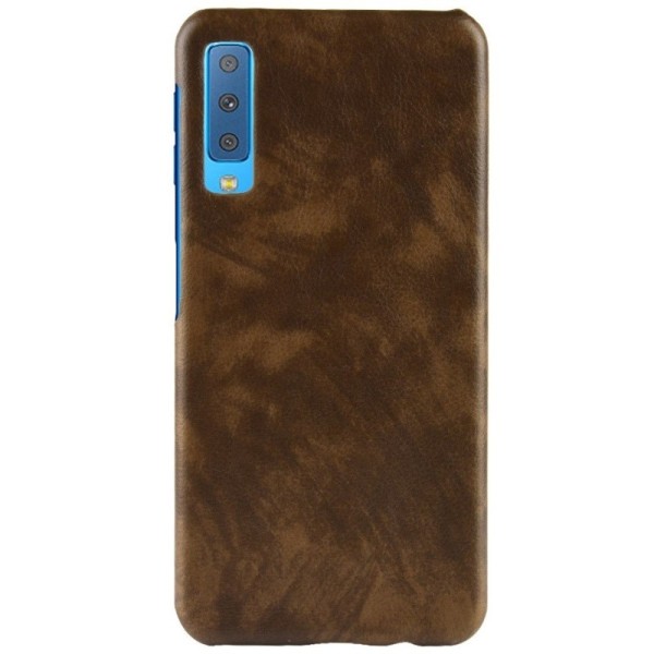 „Litchi“ Skin Leather apvalks - brūns (Galaxy A7 2018)