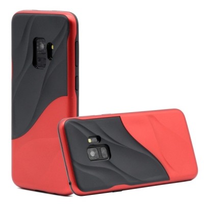 „3D“ Wave Pattern melns Samsung Galaxy S9 (G960) apmales sarkanā krāsā apvalks / Vacins.lv