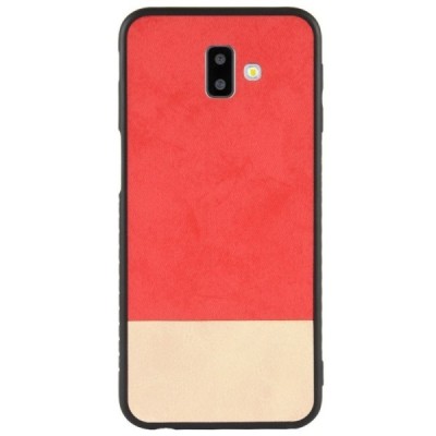 Samsung Galaxy J6+ 2018 (J610F) „Bi-Color“ Splicing sarkans, smilšains ādas apvalks / Vacins.lv