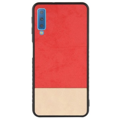 „Bi-Color“ Splicing Samsung Galaxy A7 2018 (A750) красный, песочный кожаный чехол | Vacins.lv