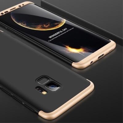 „Thin Fit 360“ пластиковый Samsung Galaxy S9 (G960F) чёрный чехол - золотая рамка | Vacins.lv