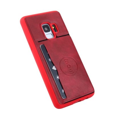 „Kickstand“ Card Holder Samsung Galaxy S9 (G960) красный кожаный чехол | Vacins.lv