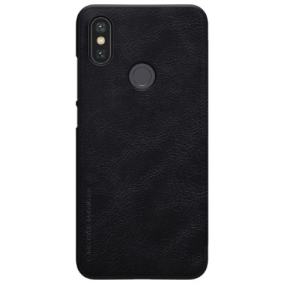 Роскошный чёрный кожаный чехол Nillkin Qin Series для Xiaomi Mi 6X (Xiaomi Mi A2) | Vacins.lv
