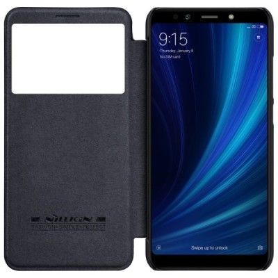 Роскошный чёрный кожаный чехол Nillkin Qin Series для Xiaomi Mi 6X (Xiaomi Mi A2) | Vacins.lv