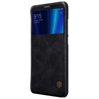 Роскошный чёрный кожаный чехол Nillkin Qin Series для Xiaomi Mi 6X (Xiaomi Mi A2) | Vacins.lv