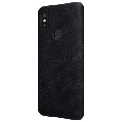 Роскошный чёрный кожаный чехол Nillkin Qin Series для Xiaomi Mi 6X (Xiaomi Mi A2) | Vacins.lv