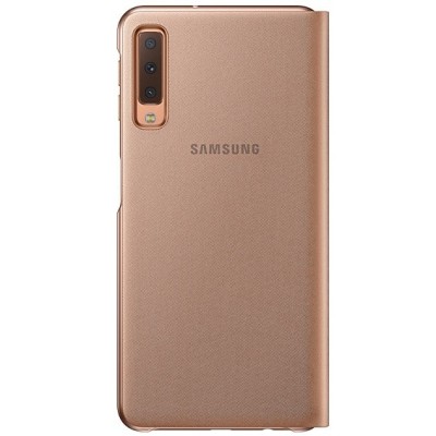 Samsung Galaxy A7 2018 (A750) oficiāls Wallet Cover atvērams zelta ādas maciņš (maks) / Vacins.lv