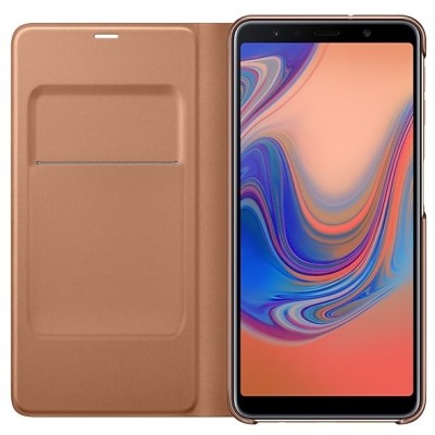 Samsung Galaxy A7 2018 (A750) oficiāls Wallet Cover atvērams zelta ādas maciņš (maks) / Vacins.lv