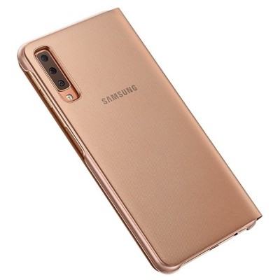 Samsung Galaxy A7 2018 (A750) oficiāls Wallet Cover atvērams zelta ādas maciņš (maks) / Vacins.lv