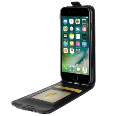 Apple iPhone 7 (iPhone 8) классический чехол-книжка из кожи - чёрный | Vacins.lv