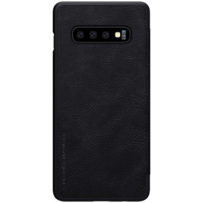 Роскошный чёрный кожаный чехол Nillkin Qin Series для Samsung Galaxy S10 (G973) | Vacins.lv
