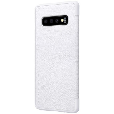 Роскошный белый кожаный чехол Nillkin Qin Series для Samsung Galaxy S10 (G973) | Vacins.lv