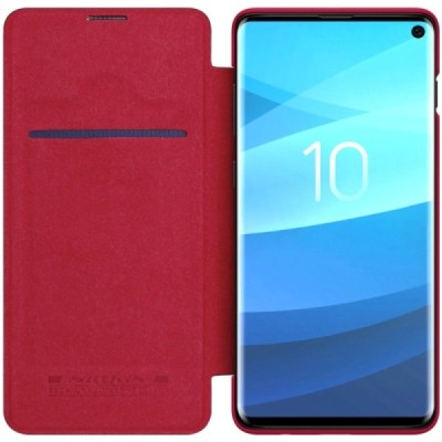 Роскошный красный кожаный чехол Nillkin Qin Series для Samsung Galaxy S10 (G97G9730) | Vacins.lv