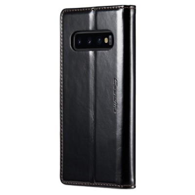 Samsung Galaxy S10 (G973) „CaseMe“ твердый открываемый чёрный кожаный чехол - книжка | Vacins.lv