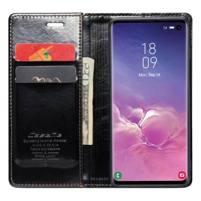 Samsung Galaxy S10 (G973) „CaseMe“ твердый открываемый чёрный кожаный чехол - книжка | Vacins.lv