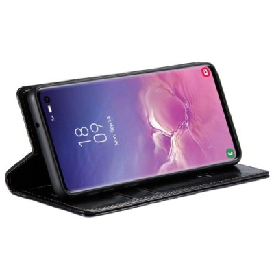 Samsung Galaxy S10 (G973) „CaseMe“ твердый открываемый чёрный кожаный чехол - книжка | Vacins.lv