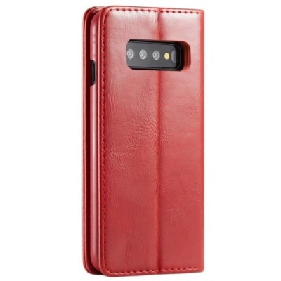 Samsung Galaxy S10 (G973) „CaseMe“ solīds atvēramais ādas sarkans maciņš - maks / Vacins.lv