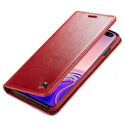 Samsung Galaxy S10 (G973) „CaseMe“ solīds atvēramais ādas sarkans maciņš - maks / Vacins.lv