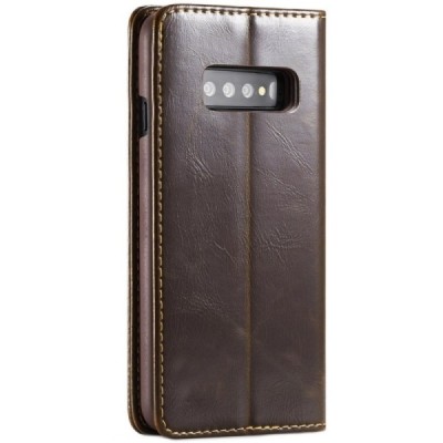 Samsung Galaxy S10 (G973) „CaseMe“ твердый открываемый коричневый кожаный чехол - книжка | Vacins.lv