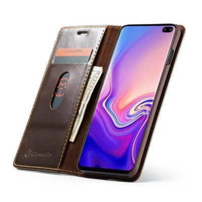 Samsung Galaxy S10 (G973) „CaseMe“ твердый открываемый коричневый кожаный чехол - книжка | Vacins.lv