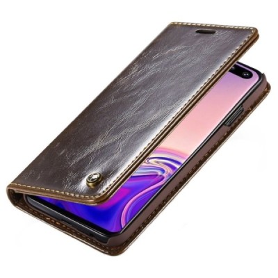 Samsung Galaxy S10 (G973) „CaseMe“ твердый открываемый коричневый кожаный чехол - книжка | Vacins.lv