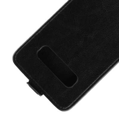 Samsung Galaxy S10 (G973) klasisks ādas vertikāli atvēramais melns maciņš / Vacins.lv
