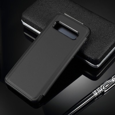 Samsung Galaxy S10 (G973) plastmasas atvērams melns ādas maciņš / Vacins.lv