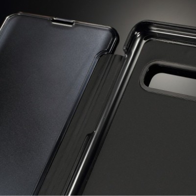 Samsung Galaxy S10 (G973) plastmasas atvērams melns ādas maciņš / Vacins.lv