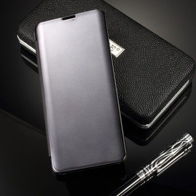 Samsung Galaxy S10 (G973) plastmasas atvērams melns ādas maciņš / Vacins.lv