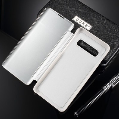 Samsung Galaxy S10 (G973) plastmasas atvērams sudrabs ādas maciņš / Vacins.lv