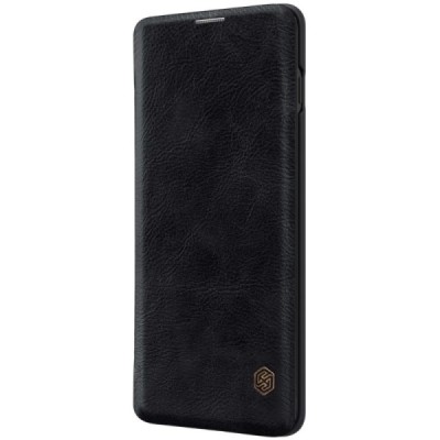 Роскошный чёрный кожаный чехол Nillkin Qin Series для Samsung Galaxy S10+ (G975) | Vacins.lv
