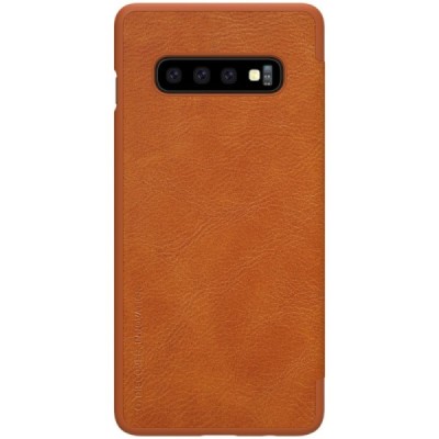 Роскошный коричневый кожаный чехол Nillkin Qin Series для Samsung Galaxy S10+ (G975) | Vacins.lv