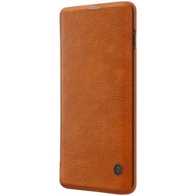 Роскошный коричневый кожаный чехол Nillkin Qin Series для Samsung Galaxy S10+ (G975) | Vacins.lv