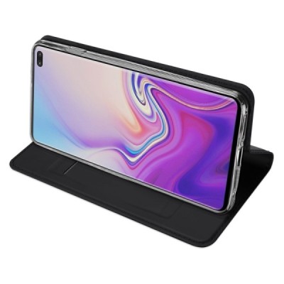 Samsung Galaxy S10+ (G975) „Dux Ducis“ Skin sērijas melns ādas atvērams maciņš / Vacins.lv