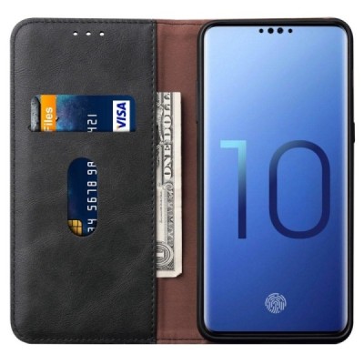 „Deluxe“ Samsung Galaxy S10+ (G975) чёрный кожаный чехол-книжка | Vacins.lv