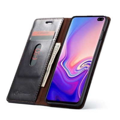 Samsung Galaxy S10+ (G975) „CaseMe“ твердый открываемый чёрный кожаный чехол - книжка | Vacins.lv