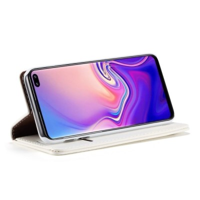 Samsung Galaxy S10+ (G975) „CaseMe“ твердый открываемый белый кожаный чехол - книжка | Vacins.lv