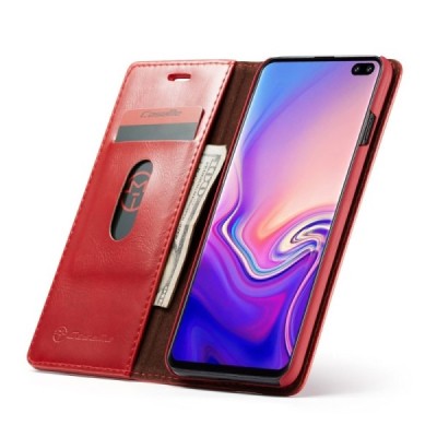 Samsung Galaxy S10+ (G975) „CaseMe“ solīds atvēramais ādas sarkans maciņš - maks / Vacins.lv