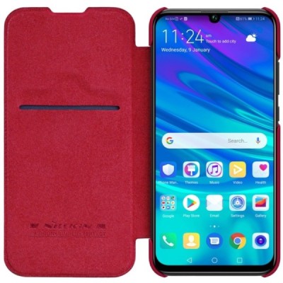 Роскошный красный кожаный чехол Nillkin Qin Series для Huawei P smart 2019 (Honor 10 Lite) | Vacins.lv