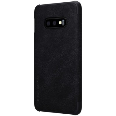 Роскошный чёрный кожаный чехол Nillkin Qin Series для Samsung Galaxy S10e (G970) | Vacins.lv