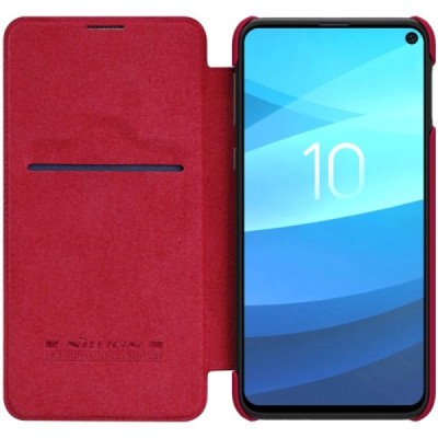 Роскошный красный кожаный чехол Nillkin Qin Series для Samsung Galaxy S10e (G970) | Vacins.lv