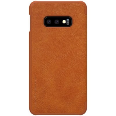 Роскошный коричневый кожаный чехол Nillkin Qin Series для Samsung Galaxy S10e (G970) | Vacins.lv