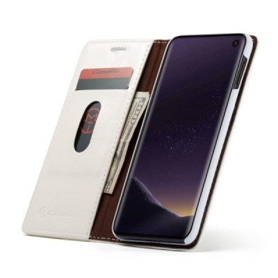 Samsung Galaxy S10e (G970) „CaseMe“ твердый открываемый белый кожаный чехол - книжка | Vacins.lv